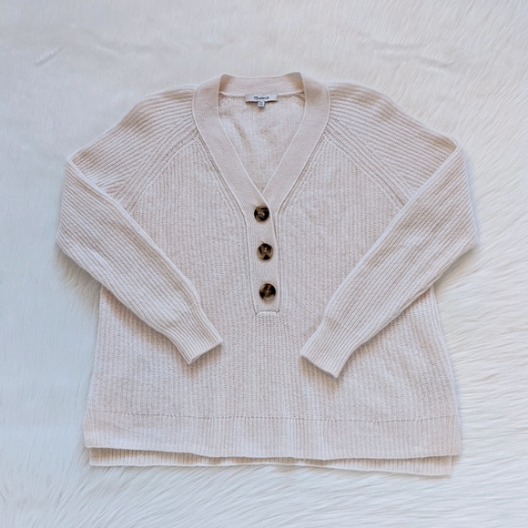 Madewell 'Lyle' Cream Ribbed Henley Sweater | XXS - Picture 7 of 14